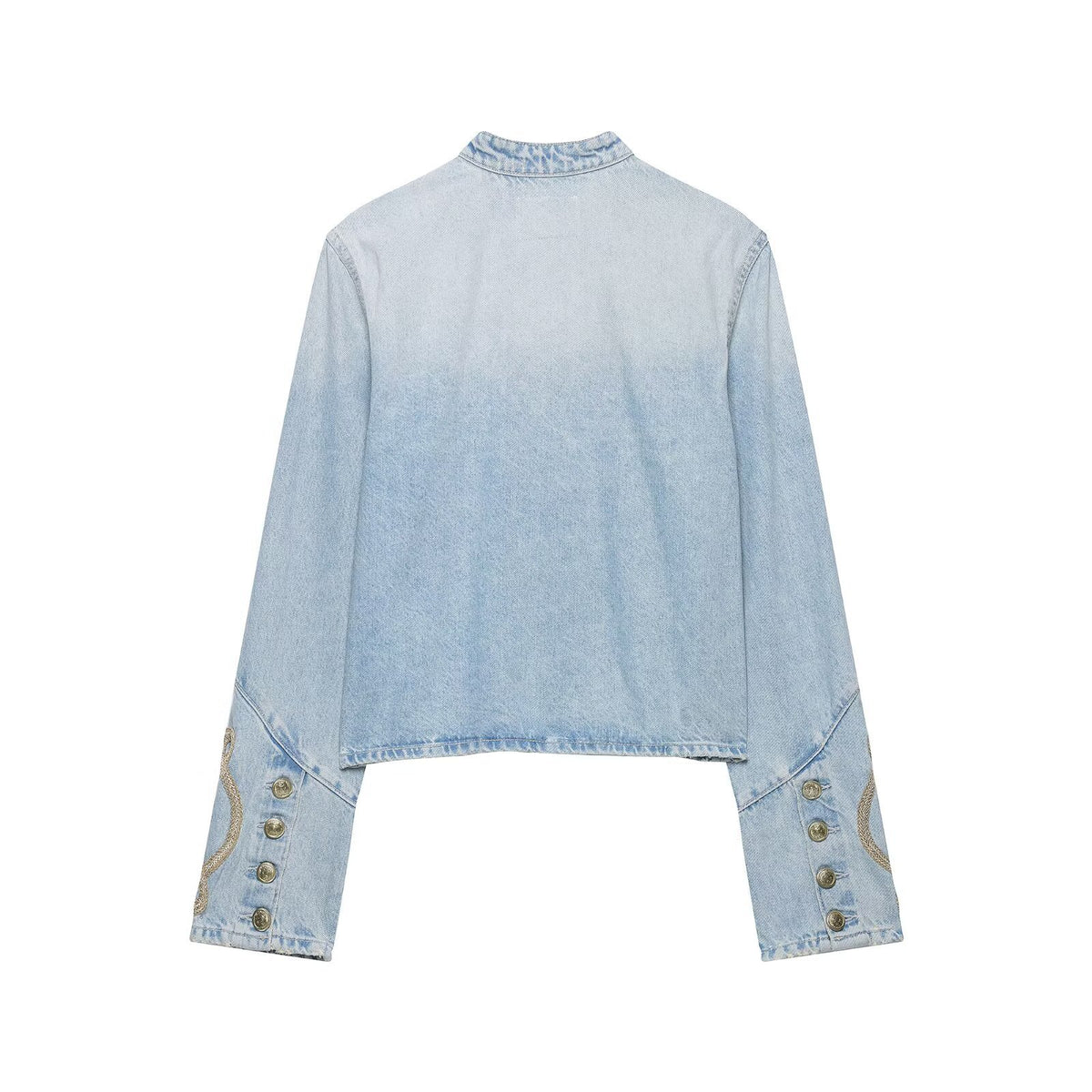 Casual knot button decoration stand collar denim jacket for women