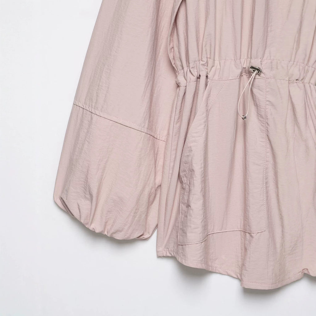 Loose drawstring waistband pleated jacket