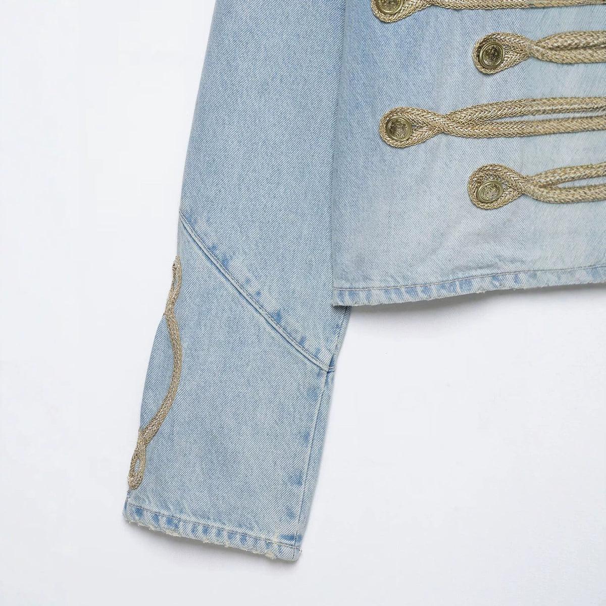 Casual knot button decoration stand collar denim jacket for women