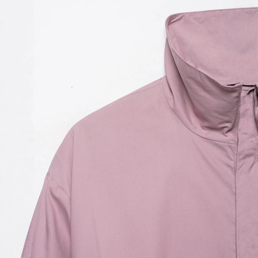Loose zipper stand up collar solid color jacket