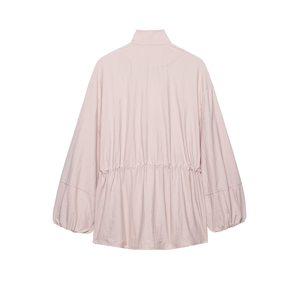Loose drawstring waistband pleated jacket