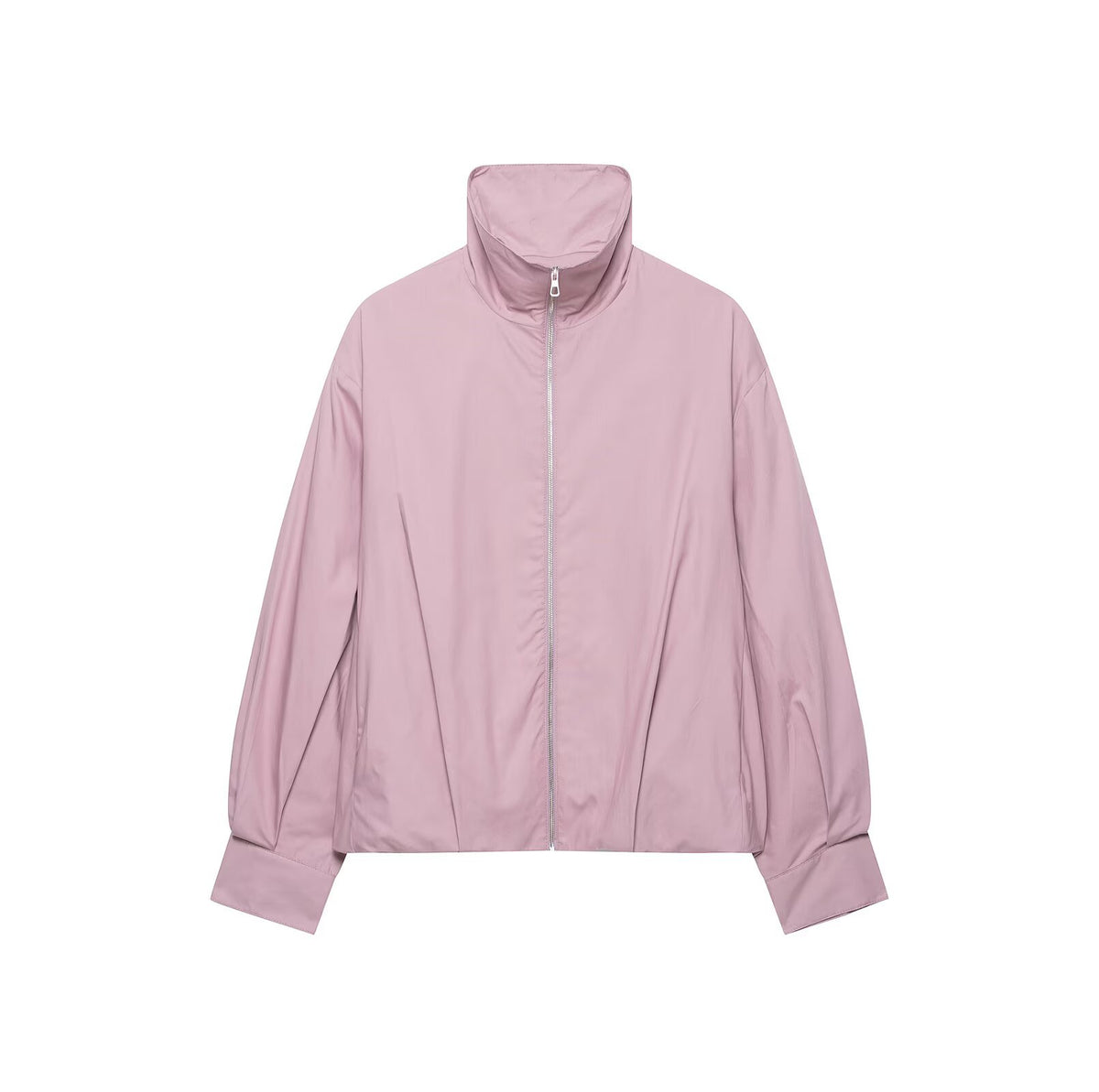 Loose zipper stand up collar solid color jacket